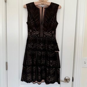 BCBGMaxAzria Black and Nude Lace Mini fit and flare cocktail party Dress, Size 0